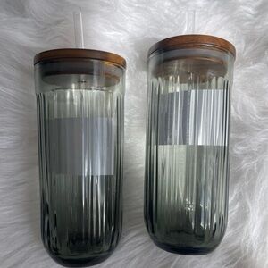 21 oz Fluted Glass Tumbler with Wood Lid Hearth & Hand Set